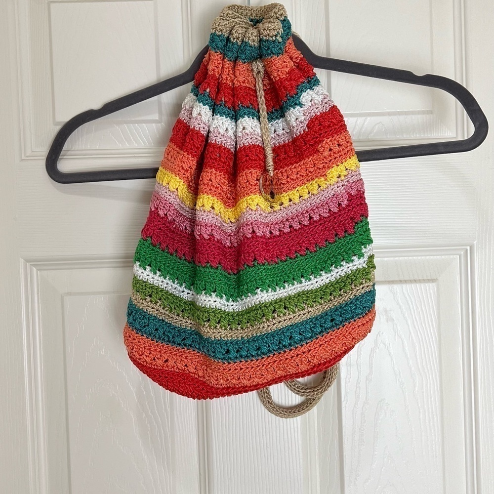 The Sak vintage Carry All Rainbow Striped Sling Boho Style backpack - Picture 7 of 9